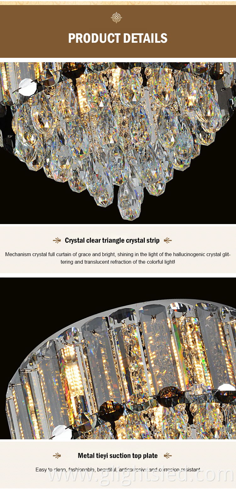 Energy saving living room modern stainless steel luxury white K9 crystal led chandelier pendant light